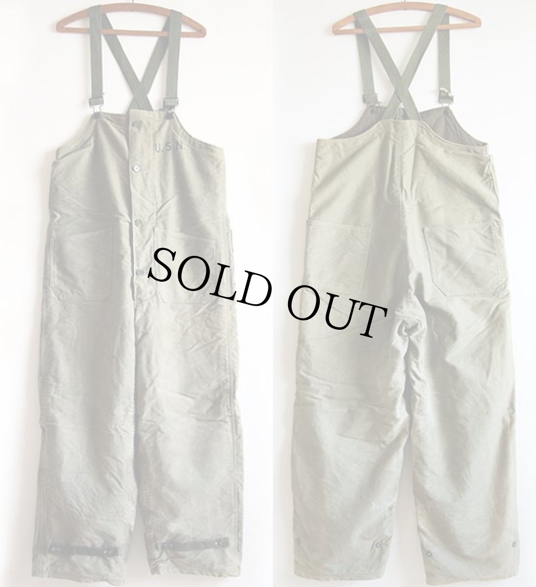 画像2: 40s 米軍 U.S.NAVY N-1 デッキパンツ オリーブドラブ S★オーバーオール (2)