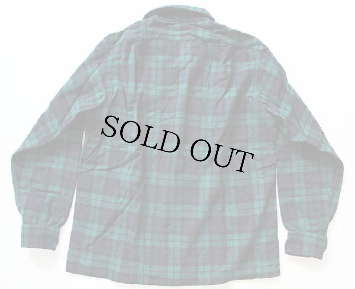 画像2: 60s PENDLETONペンドルトン ブラックウォッチ タータンチェック ウール オープンカラーシャツ M (2)