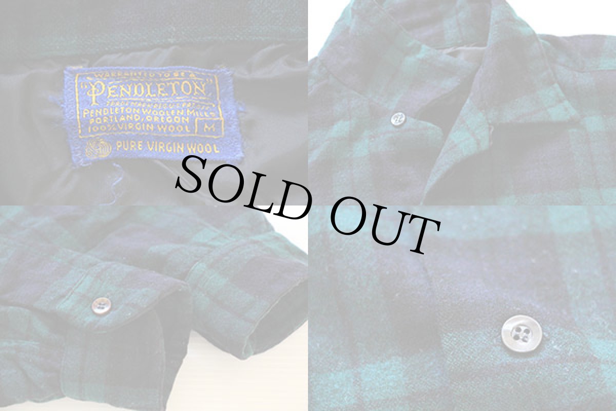 画像3: 60s PENDLETONペンドルトン ブラックウォッチ タータンチェック ウール オープンカラーシャツ M (3)