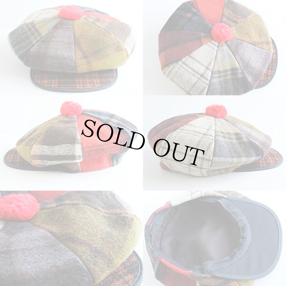 画像3: ビンテージ チェック クレイジー パネル切り替え ウールキャスケット (3)