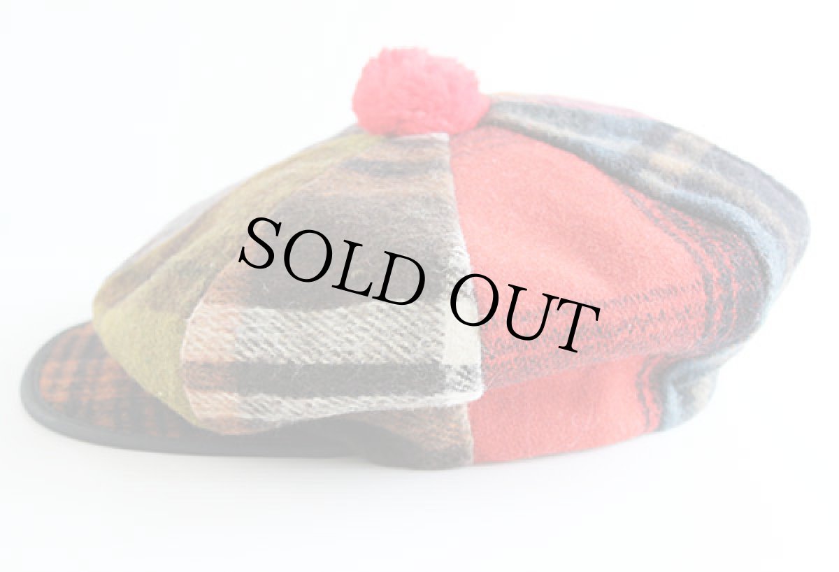 画像2: ビンテージ チェック クレイジー パネル切り替え ウールキャスケット (2)