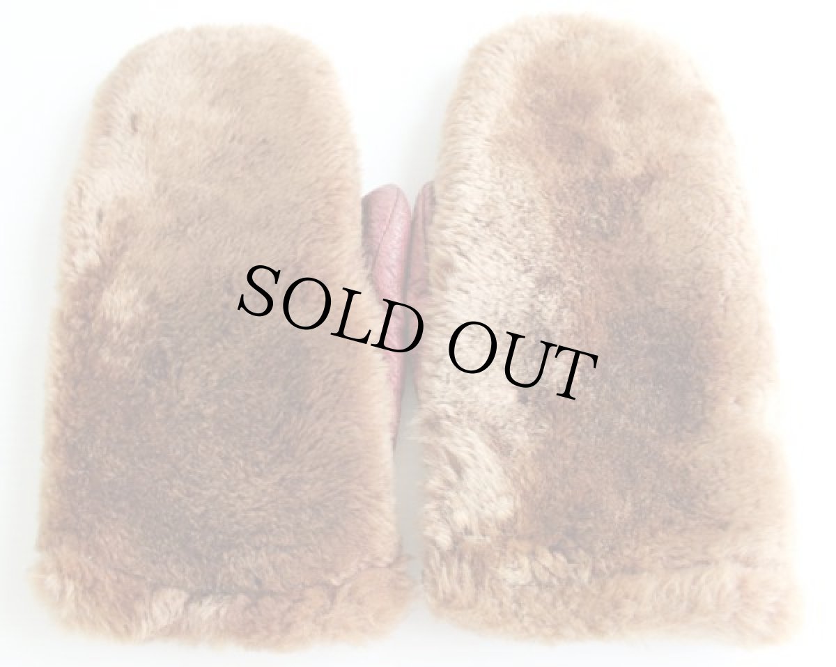 画像2: ビンテージ ムートン ミトン グローブ 茶 (2)