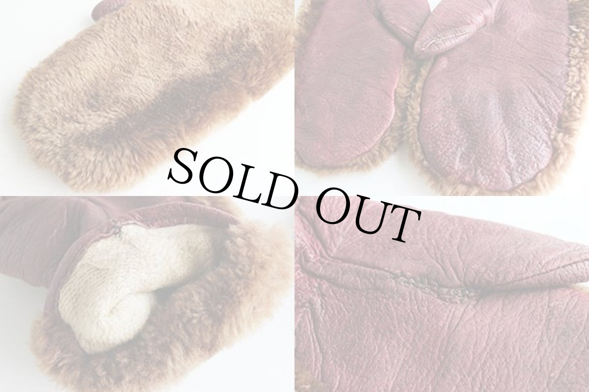 画像4: ビンテージ ムートン ミトン グローブ 茶 (4)