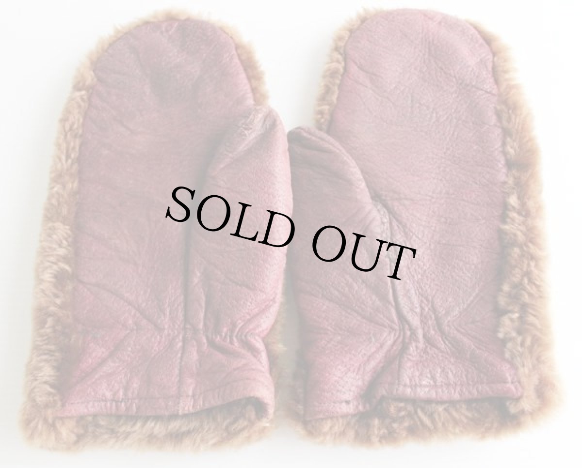 画像3: ビンテージ ムートン ミトン グローブ 茶 (3)