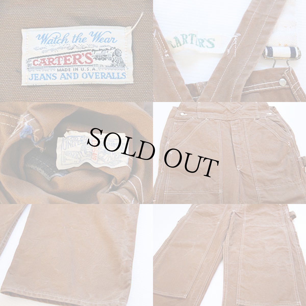 画像3: 70s USA製 CARTER'S ダック地 ダブルニー オーバーオール 茶 (3)