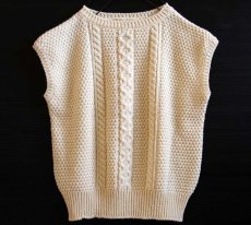 画像1: アイルランド製 Carraig Donn ケーブル編み ノースリーブ ウールニット セーター L★フィッシャーマン (1)
