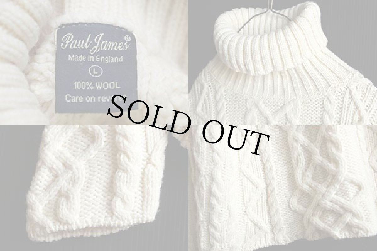 画像3: 英国製 Paul James タートルネック ケーブル編み ウールニット セーター L★フィッシャーマン (3)
