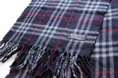 画像1: 英国製 Burberrysバーバリー タータンチェック ラムウール マフラー 紺 (1)
