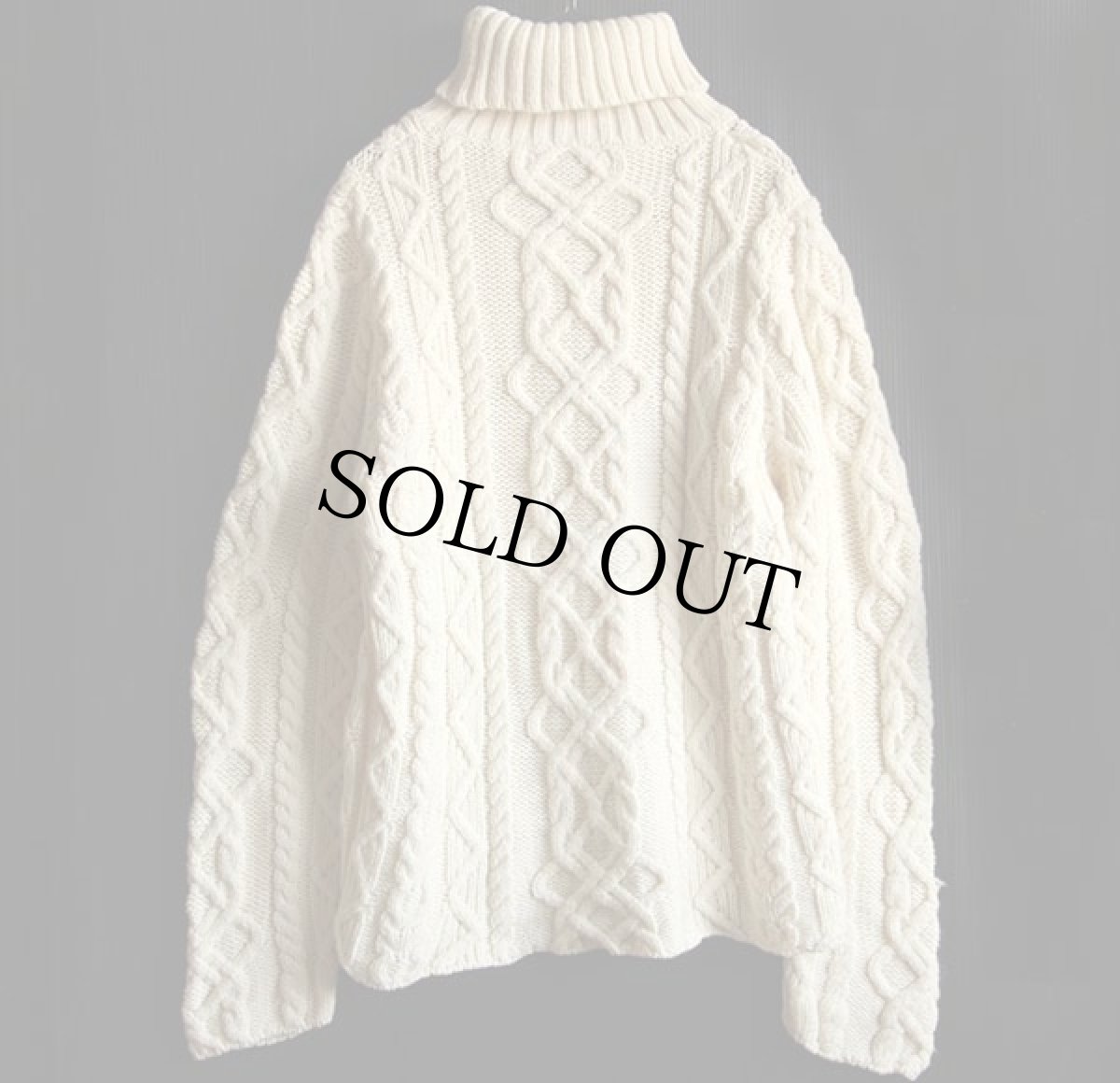 画像2: 英国製 Paul James タートルネック ケーブル編み ウールニット セーター L★フィッシャーマン (2)