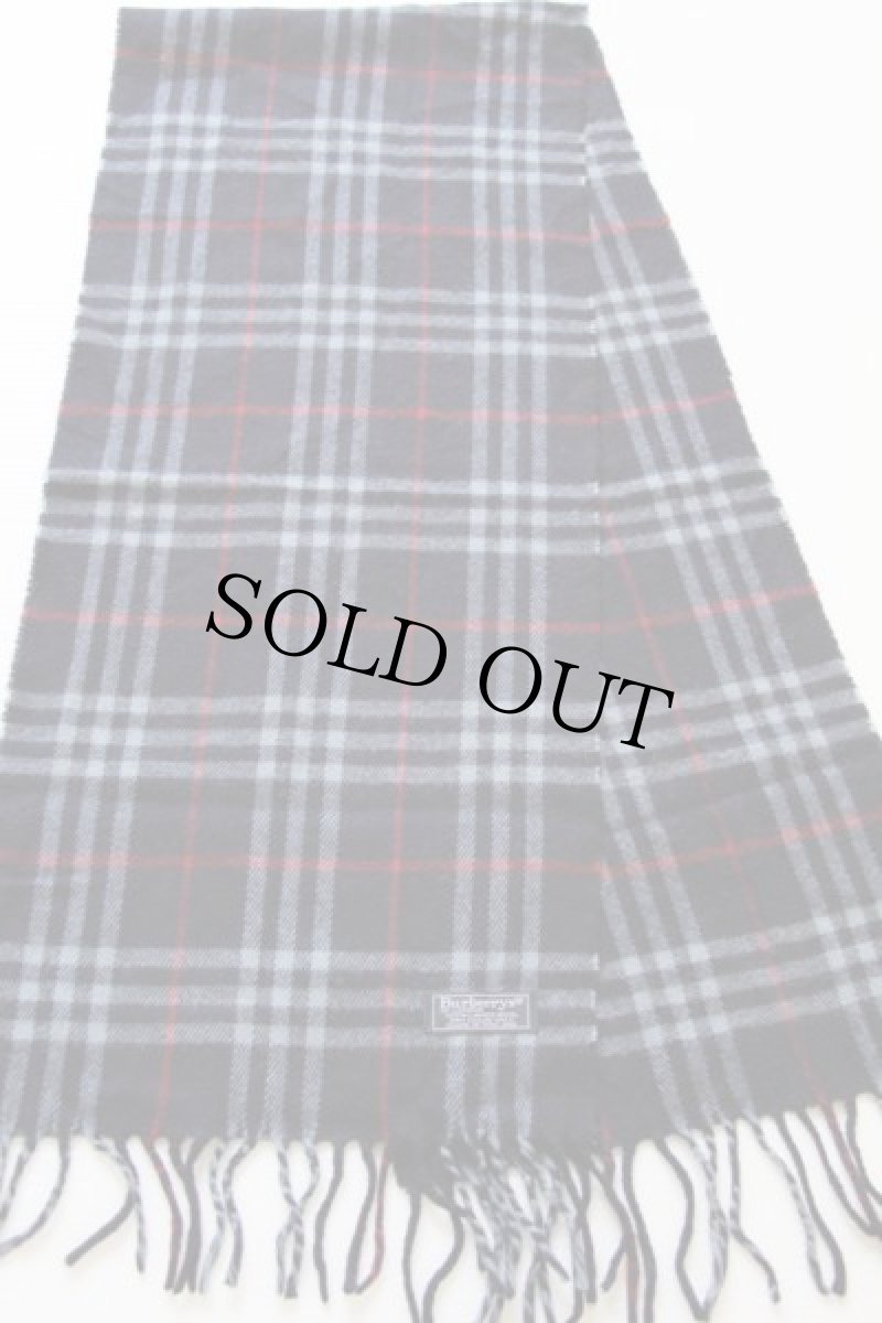 画像2: 英国製 Burberrysバーバリー タータンチェック ラムウール マフラー 紺 (2)