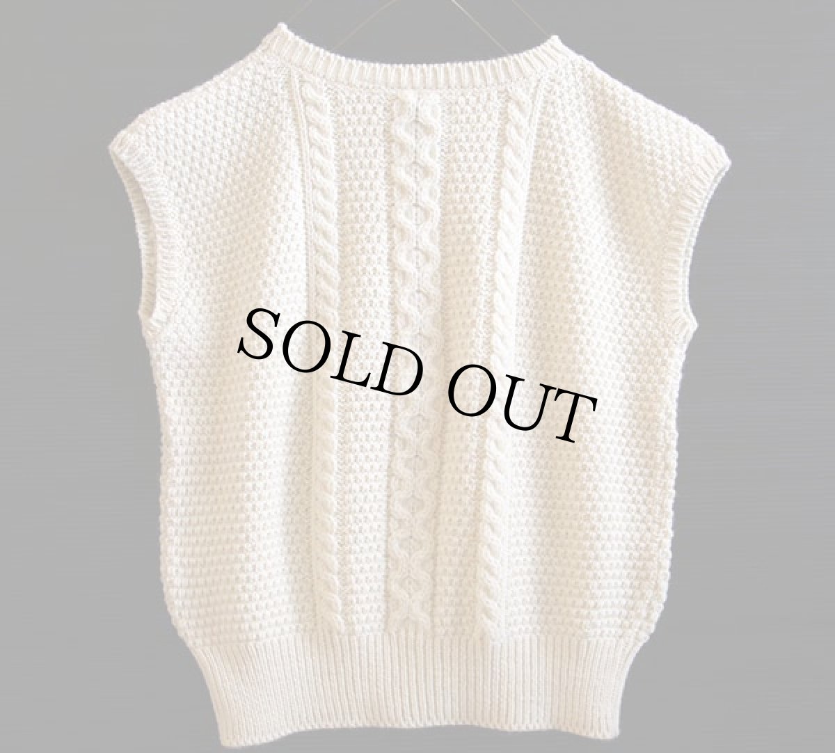 画像2: アイルランド製 Carraig Donn ケーブル編み ノースリーブ ウールニット セーター L★フィッシャーマン (2)