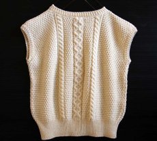 画像2: アイルランド製 Carraig Donn ケーブル編み ノースリーブ ウールニット セーター L★フィッシャーマン (2)