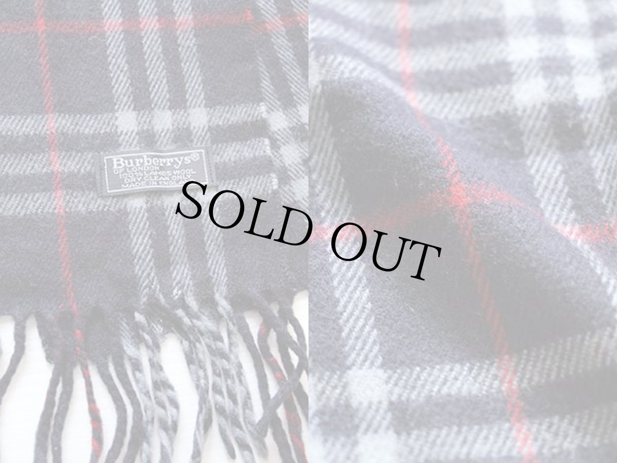 画像3: 英国製 Burberrysバーバリー タータンチェック ラムウール マフラー 紺 (3)