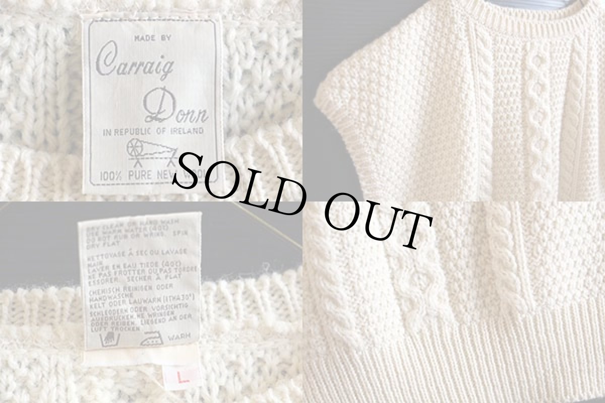 画像3: アイルランド製 Carraig Donn ケーブル編み ノースリーブ ウールニット セーター L★フィッシャーマン (3)