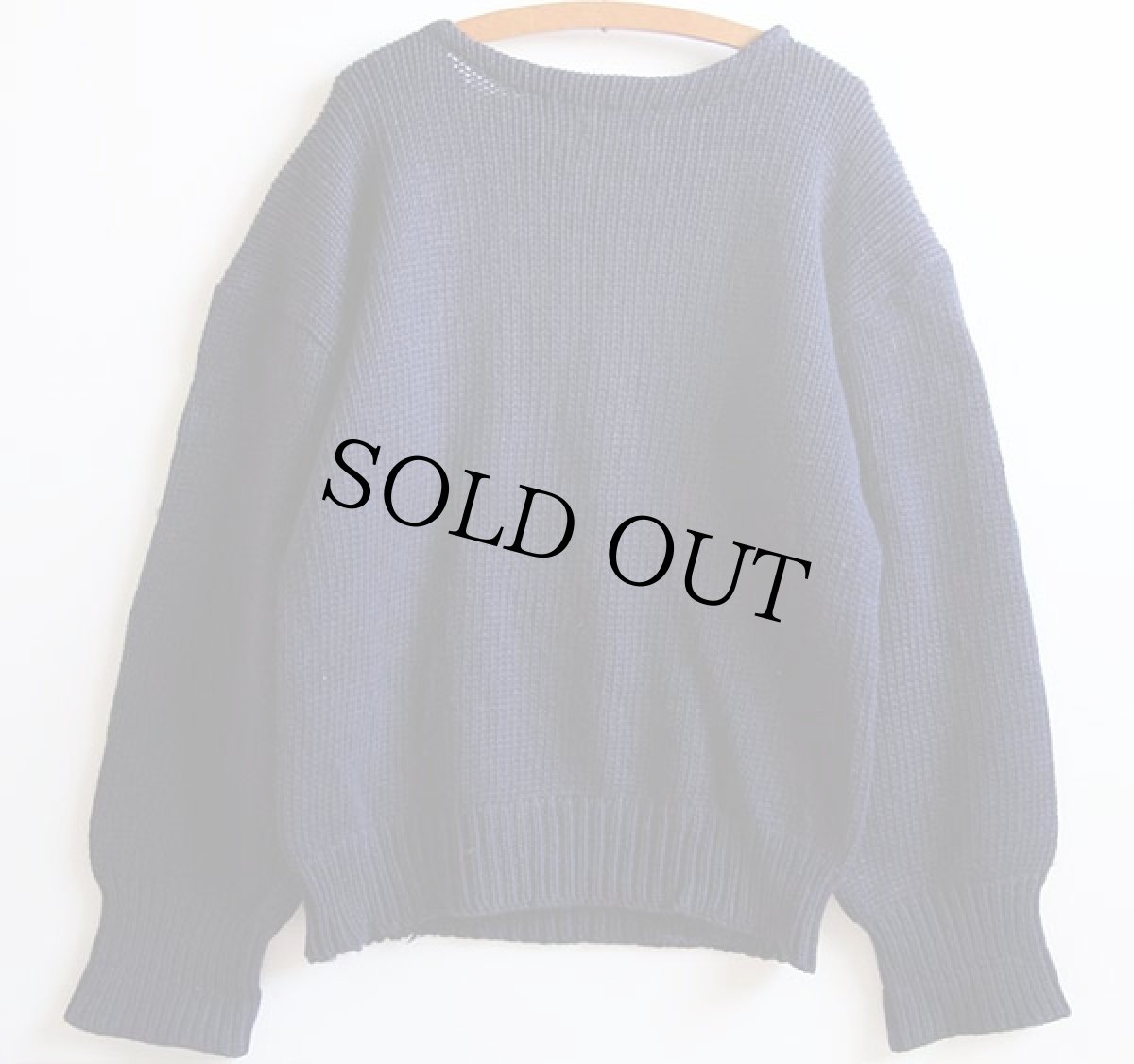 画像2: 40s Sportswear ボートネック ローゲージ ウールニット セーター 紺 (2)