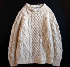 画像1: アイルランド製 Sheila ケーブル編み ウール ハンドニット セーター★フィッシャーマン (1)