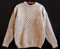 画像1: 英国製 Peregrine ケーブル編み ネップ入り ウールニット セーター L★フィッシャーマン (1)