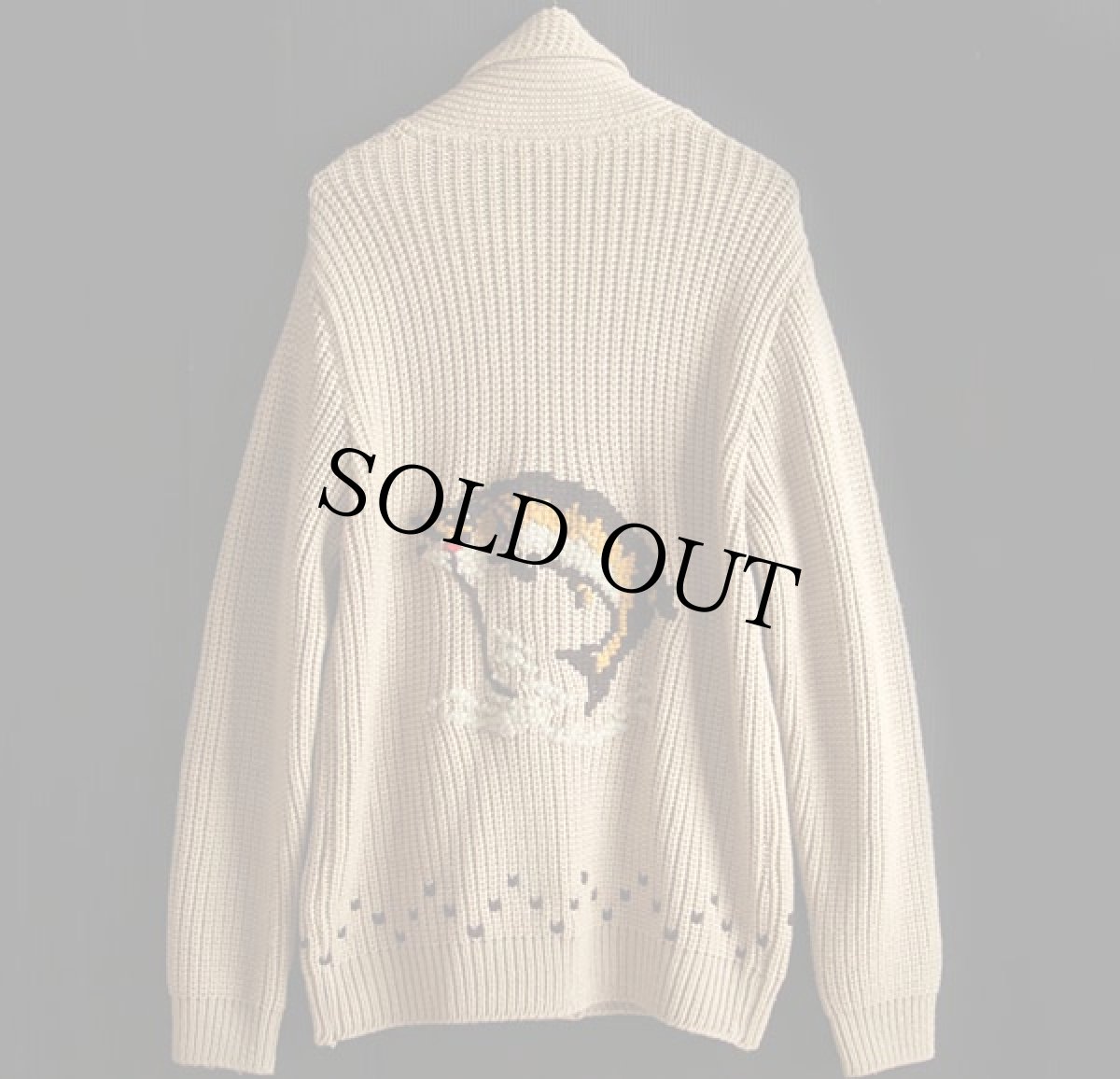 画像2: 70s カナダ製 Caldwell 魚柄 ショールカラー ニットカーディガン M★カウチン (2)