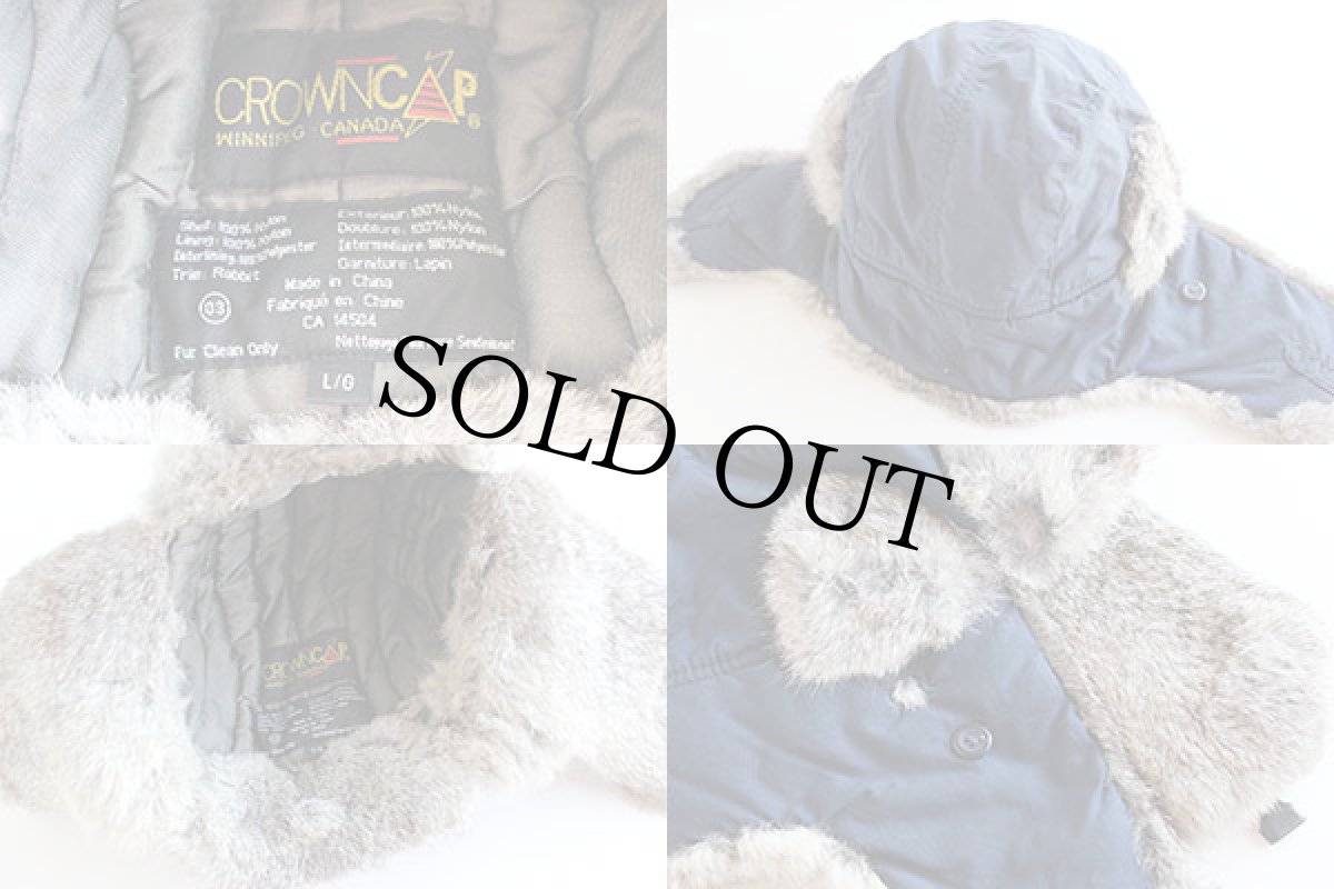 画像3: CROWN CAP 中綿入り ラビットファー フライトキャップ 紺 L (3)