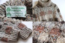 画像3: アイルランド製 Donegal Woollen チェック タートルネック ウール ハンドニット セーター M (3)