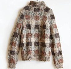 画像2: アイルランド製 Donegal Woollen チェック タートルネック ウール ハンドニット セーター M (2)