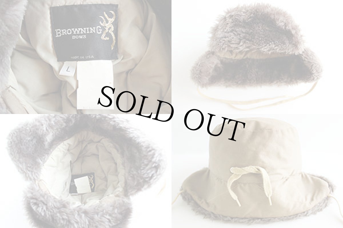 画像3: 80s USA製 BROWNING ボア付き ダウンキャップ カーキ L (3)