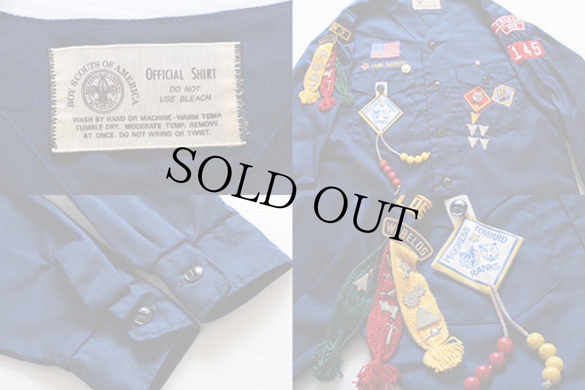 画像3: 70s CUB SCOUTS BSA ボーイスカウト ピンズ&パッチ付き ノーカラー シャツ 青 (3)