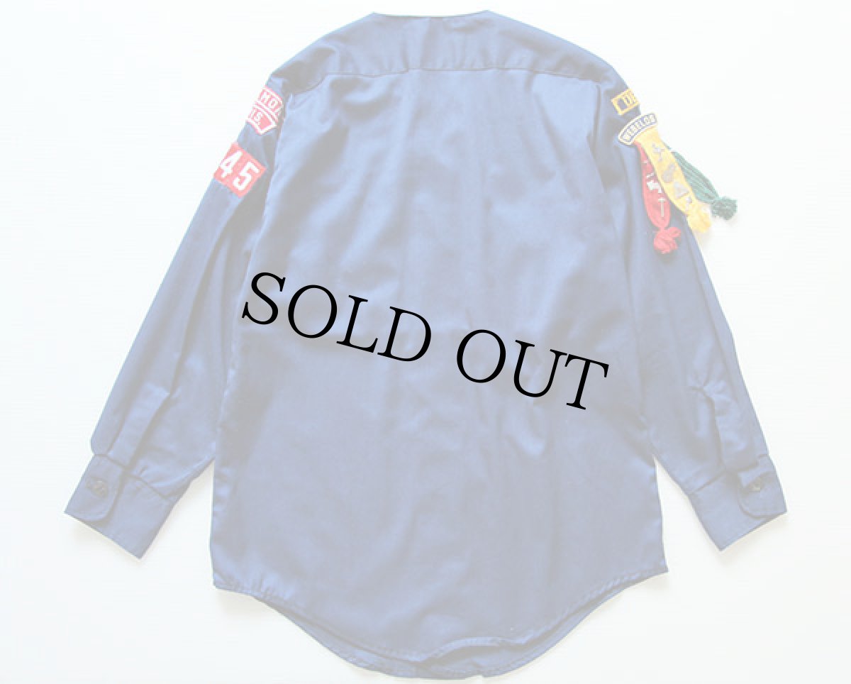 画像2: 70s CUB SCOUTS BSA ボーイスカウト ピンズ&パッチ付き ノーカラー シャツ 青 (2)