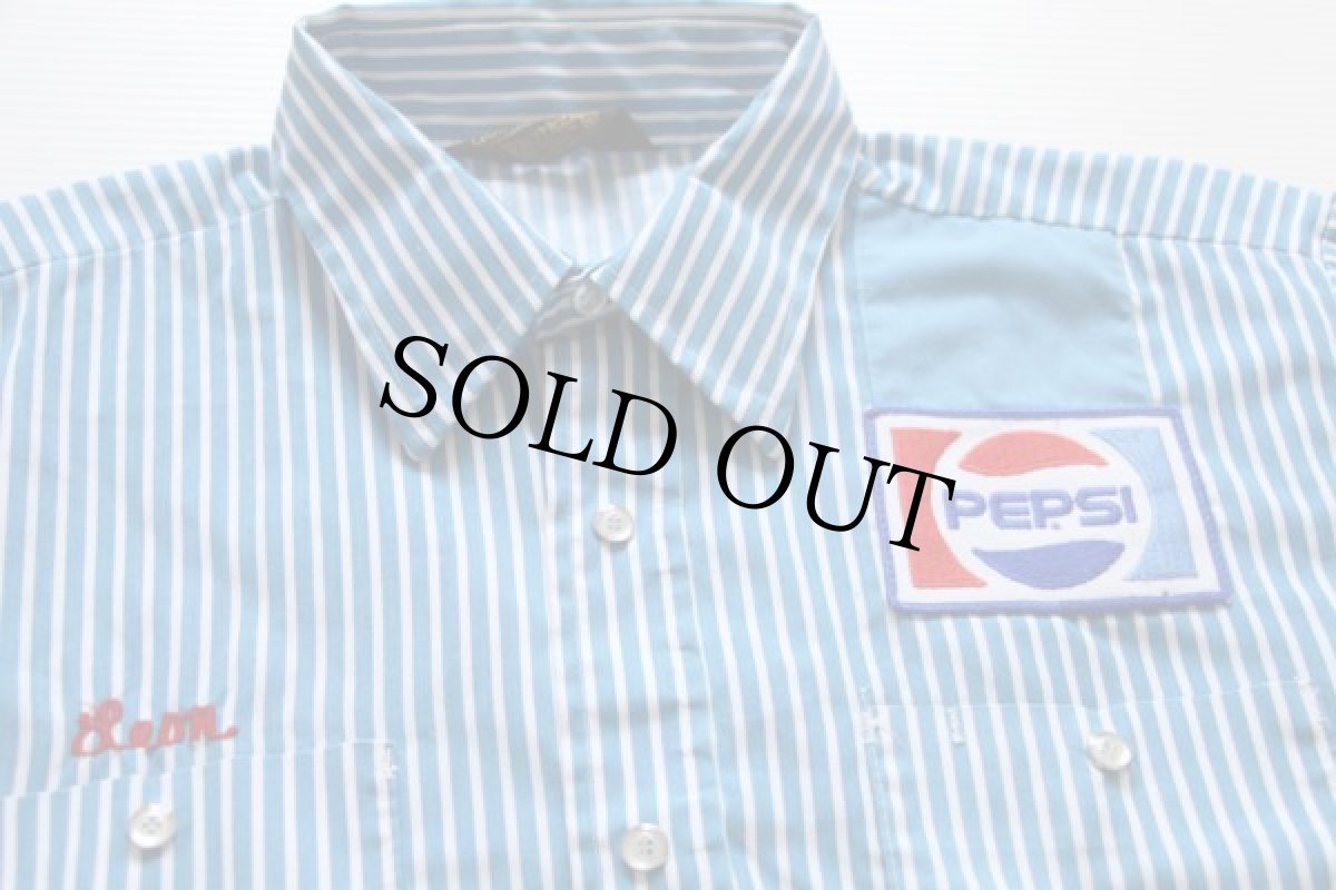 画像3: 80s PROTEXALL PEPSI ペプシ コーラ パッチ付き ストライプ ワークシャツ (3)