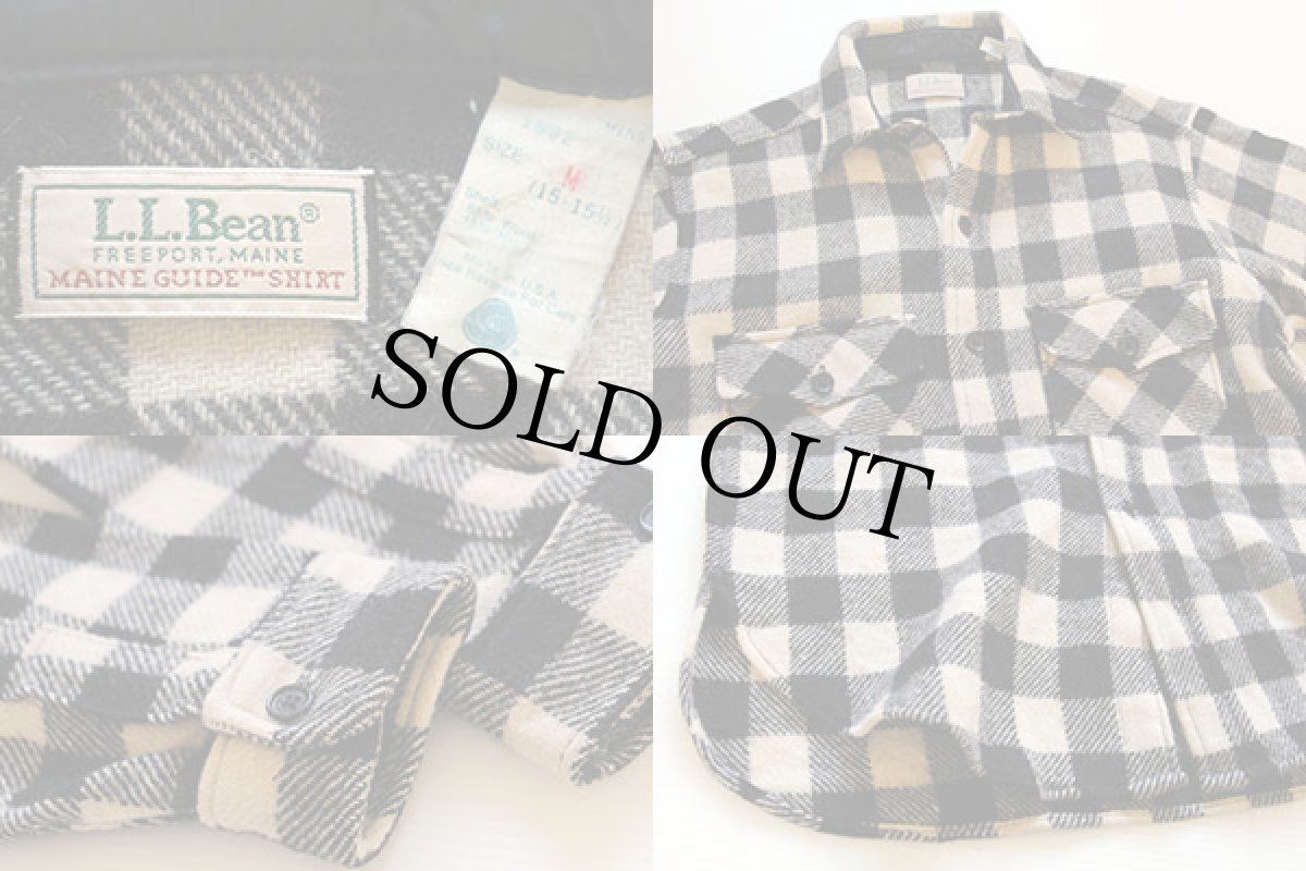 画像3: 80s USA製 L.L.Bean MAINE GUIDE SHIRT バッファローチェック ウールシャツ 黒×白 M (3)