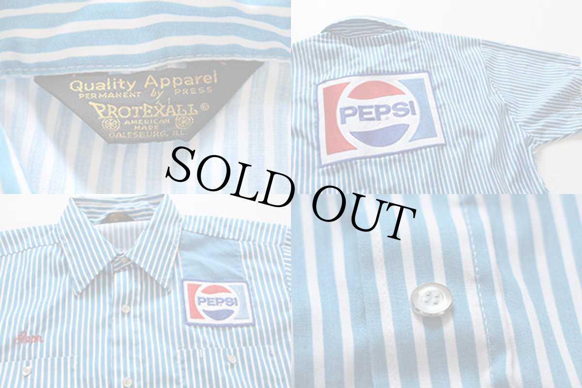 画像3: 80s PROTEXALL PEPSI ペプシ コーラ パッチ ストライプ 半袖 ワークシャツ (3)