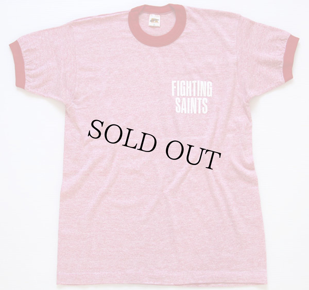 画像2: 80s USA製 RUSSELLラッセル FIGHTING SAINTS リンガーTシャツ 杢レッド M (2)