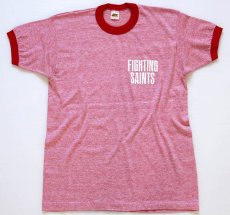 画像2: 80s USA製 RUSSELLラッセル FIGHTING SAINTS リンガーTシャツ 杢レッド M (2)