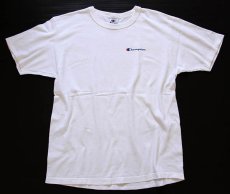 画像2: 90s USA製 Championチャンピオン ワンポイント スクリプト ロゴ コットンTシャツ 白 L (2)