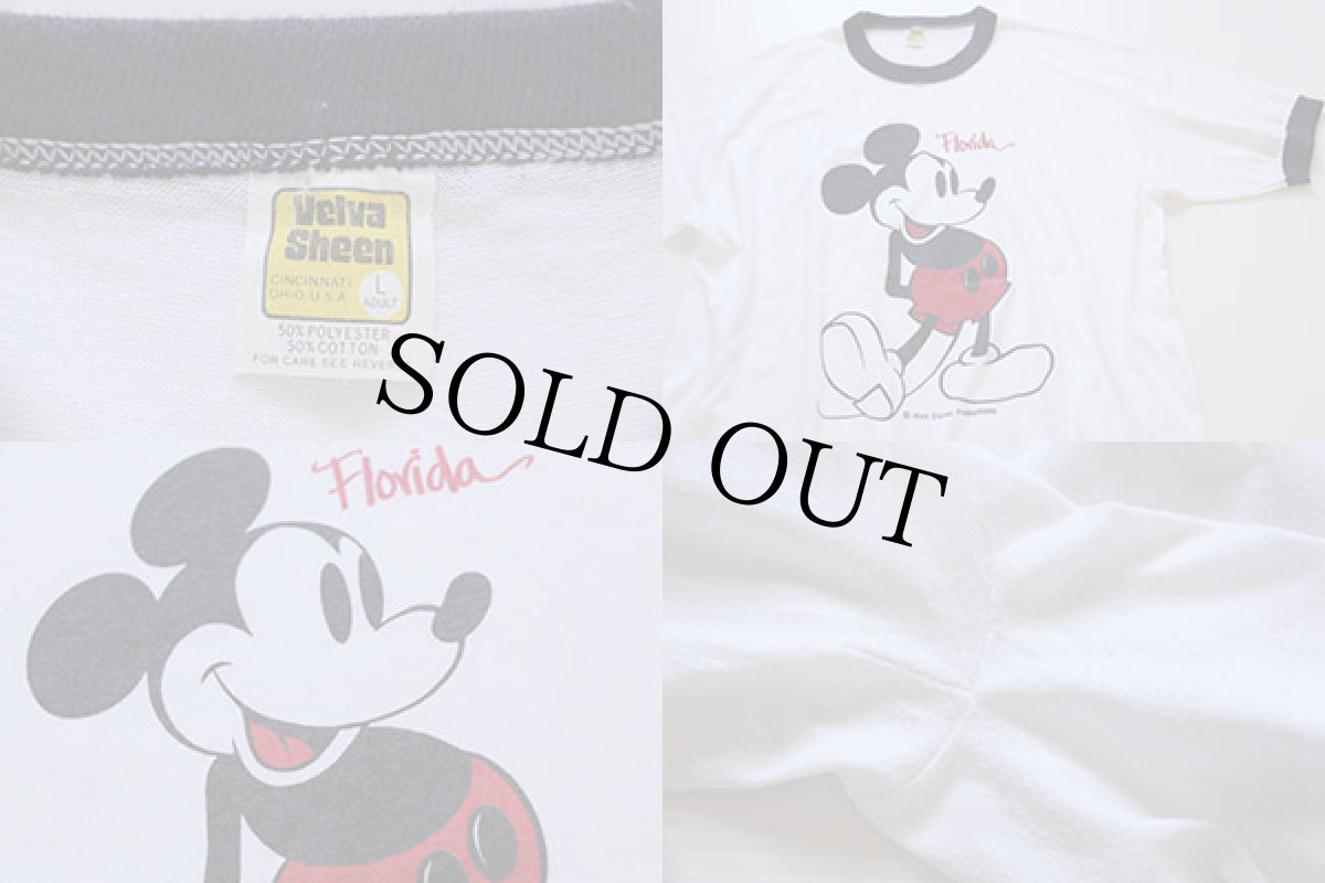 画像4: 80s USA製 Velva Sheen ミッキー マウス リンガーTシャツ 白×紺 L (4)