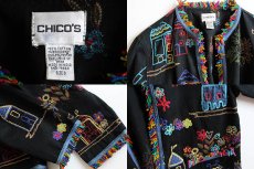 画像3: CHICO'S 刺繍 総柄 ノーカラー コットンジャケット 黒 0 (3)