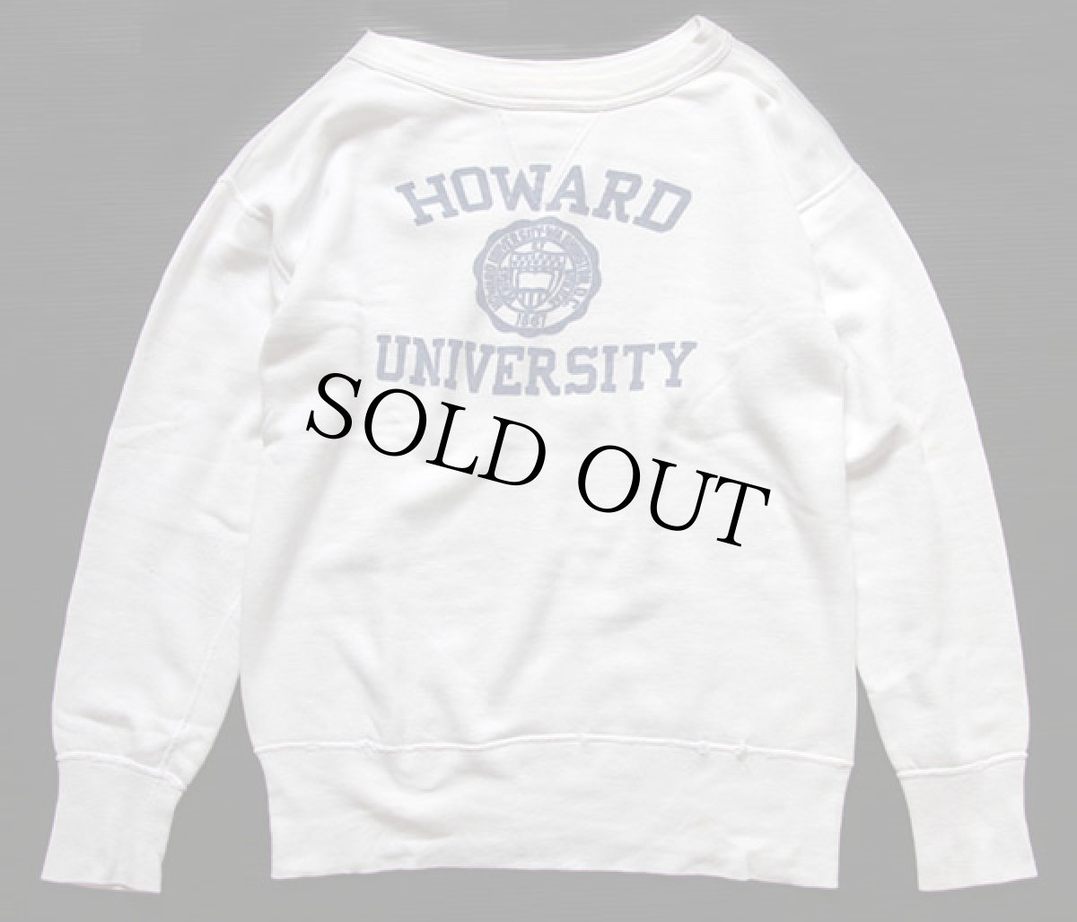 画像1: 50s HOWARD UNIVERSITY 染み込みプリント 前V コットン スウェット 白 (1)