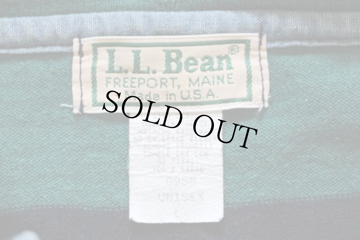 画像4: 80s USA製 L.L.Bean 太ボーダー ヘビー コットン ラガーシャツ パーカー 紺×緑 L (4)