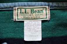 画像4: 80s USA製 L.L.Bean 太ボーダー ヘビー コットン ラガーシャツ パーカー 紺×緑 L (4)