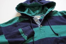 画像3: 80s USA製 L.L.Bean 太ボーダー ヘビー コットン ラガーシャツ パーカー 紺×緑 L (3)