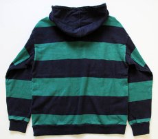 画像2: 80s USA製 L.L.Bean 太ボーダー ヘビー コットン ラガーシャツ パーカー 紺×緑 L (2)