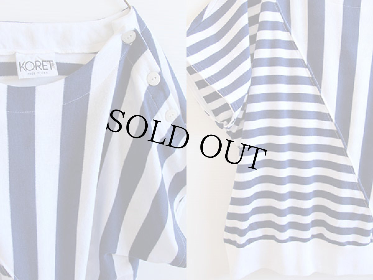 画像3: 90s USA製 KORET ボーダー アシンメトリー ドルマンスリーブ カットソー 白×紺 (3)