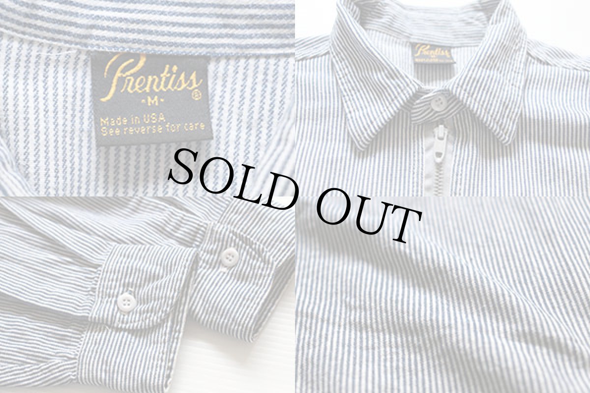 画像3: 80s USA製 Prentiss チンスト付き ヒッコリー ストライプ ハーフジップ プルオーバー ワークシャツ M (3)