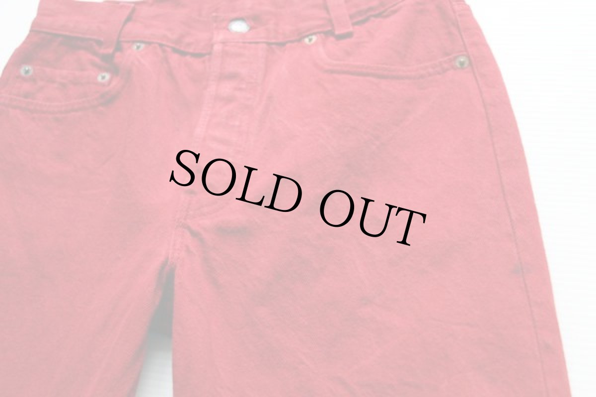 画像2: 90s USA製 Levi'sリーバイス 701 カラーデニムパンツ カスタム 後染め 赤 w29 (2)