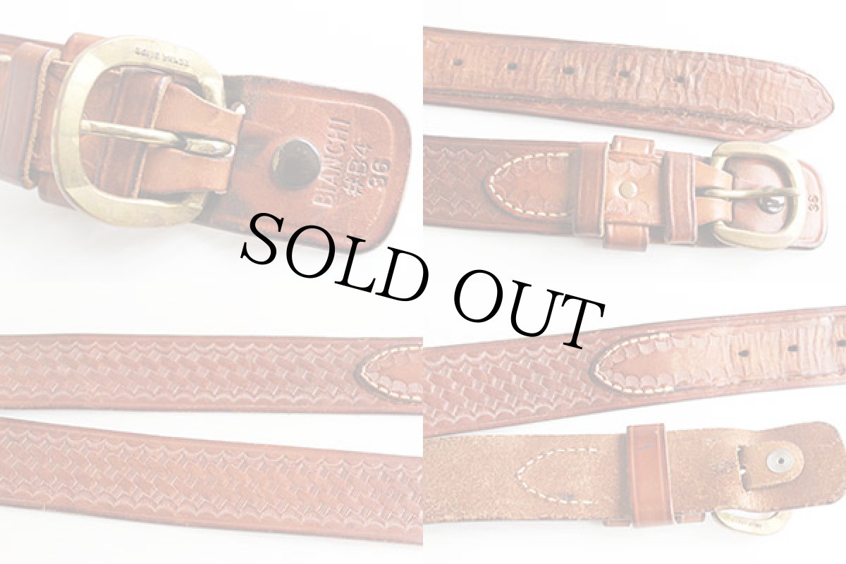 画像3: BIANCHIビアンキ バスケット柄 カービング レンジャー レザーベルト 茶 36★790 (3)