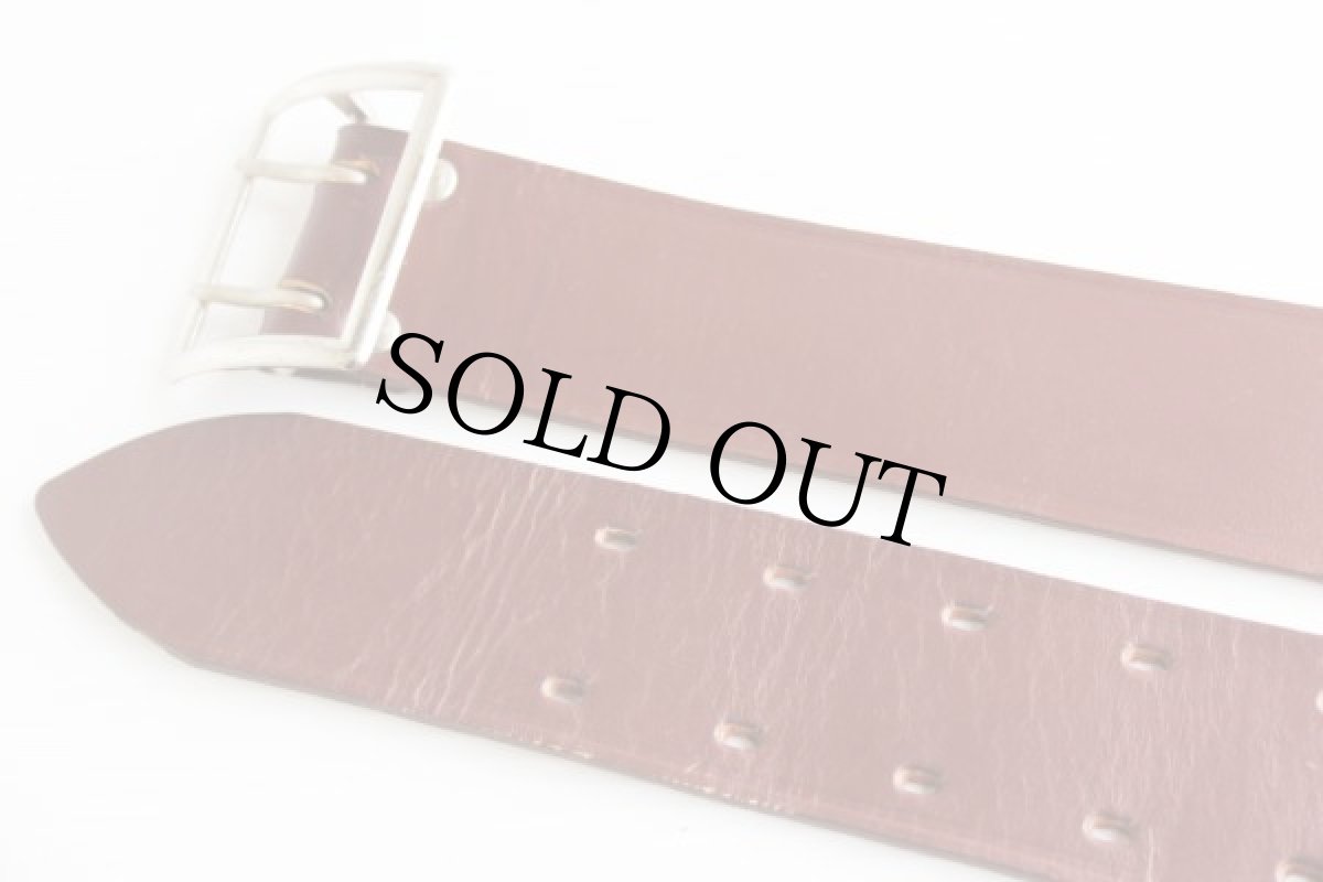 画像2: 70s 東ドイツ軍 ダブルホール レザーベルト 茶★786 (2)