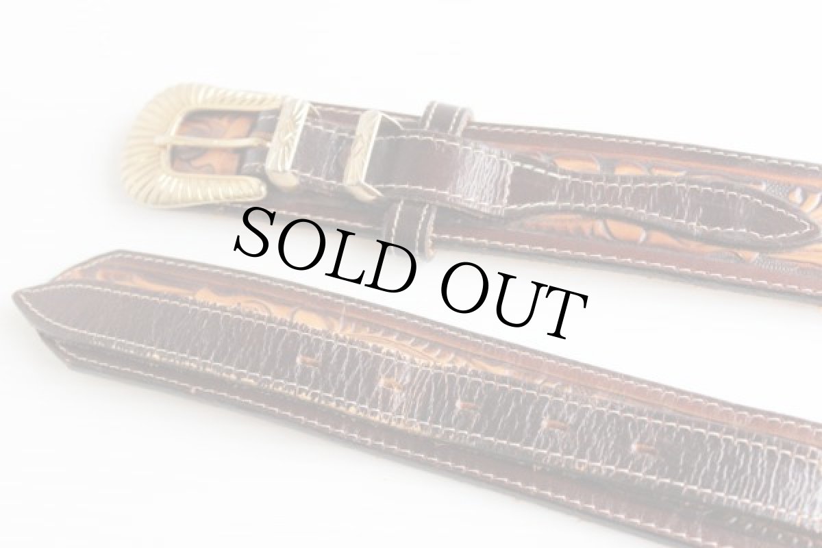 画像2: USA製 Tony Lamaトニーラマ カービング レザーベルト 茶 36★801 (2)