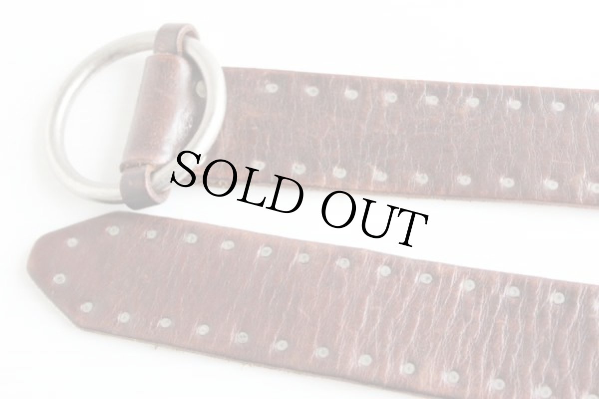 画像2: 英国製 J.CREW スタッズ レザー リングベルト 焦げ茶★793 (2)