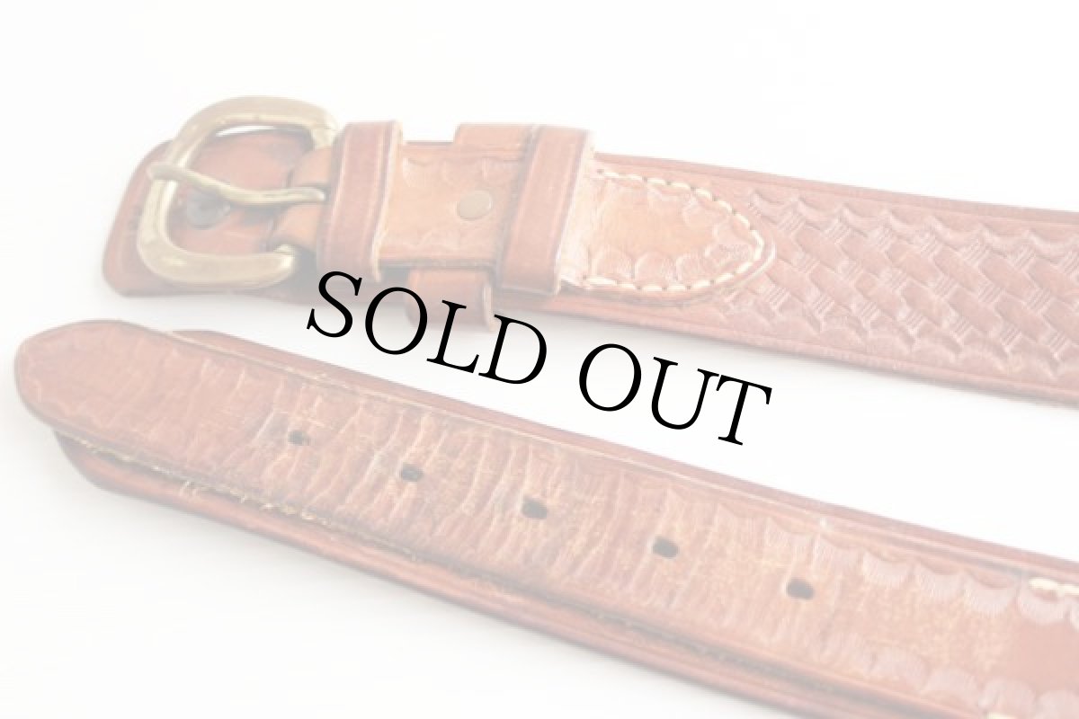 画像2: BIANCHIビアンキ バスケット柄 カービング レンジャー レザーベルト 茶 36★790 (2)