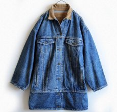 画像1: 90s USA製 Levi'sリーバイス デカパッチ ロング デニムジャケット 4ポケット M (1)